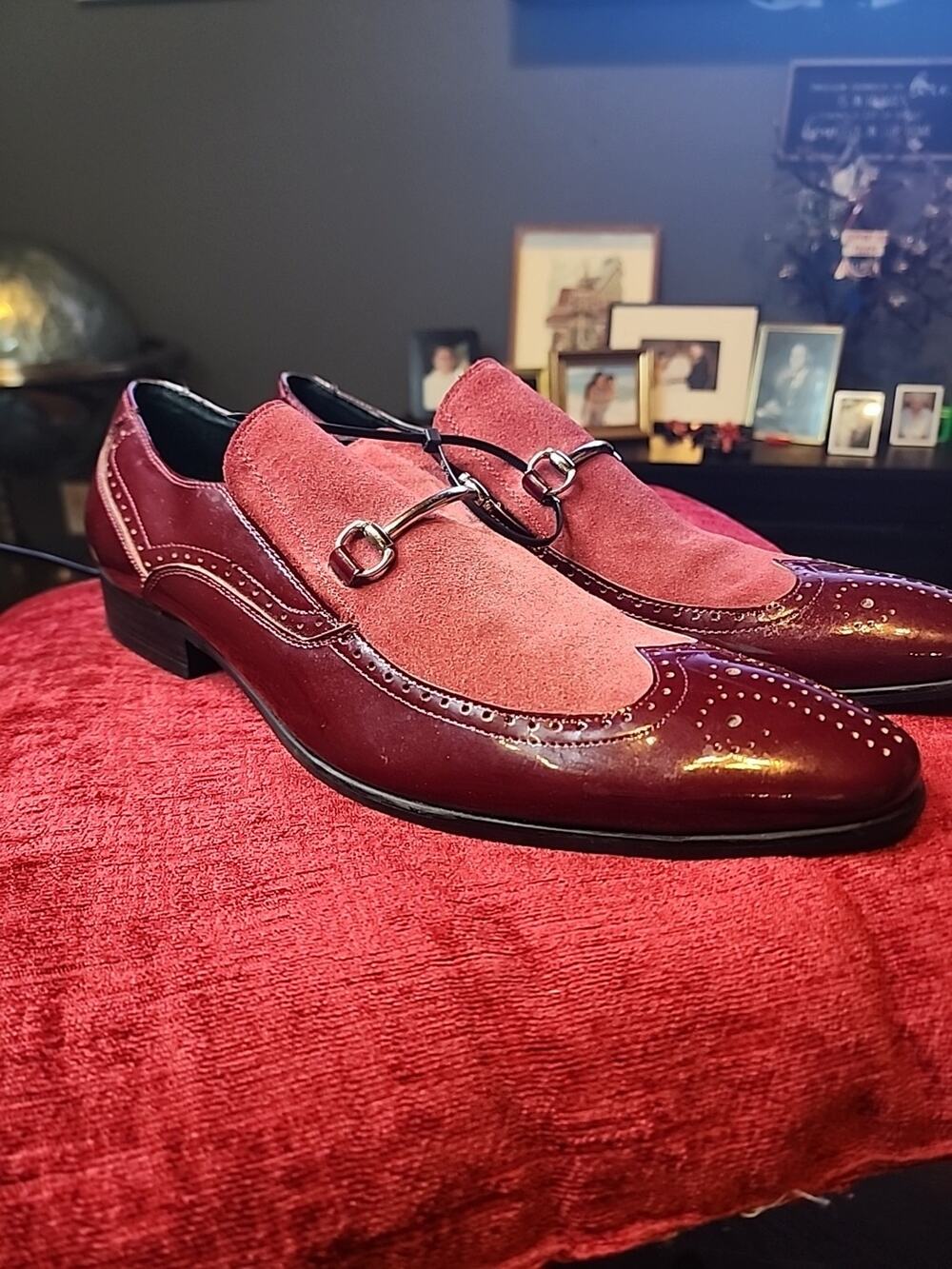 Encore Fiesso Men's Driving Loafers Casual Slip-On Shoes Red Suede Size 8